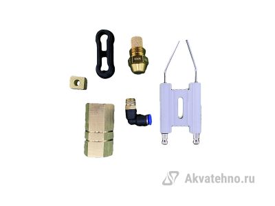 Ремкомплект свечи зажигания дизельной горелки. Форсунка (Danfoss), свеча зажигания, латунный коннектор, резиновое уплотнение.