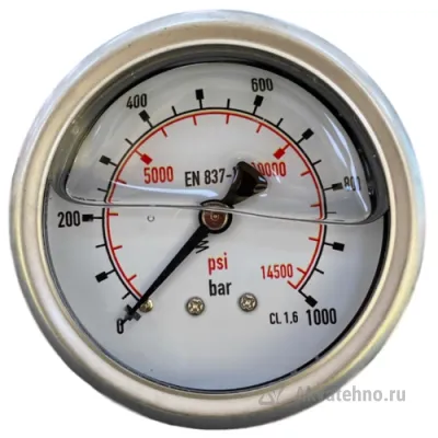 Манометр, 63 мм, 1/4 внеш, горизонтальный, 600 бар