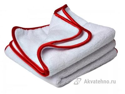 Салфетка микрофибра полировочная, плотность 380 г/см², цвет белый с красной окантовкой. Тканный синтетический материал. Уникальный материал с разным типом ворса с двух сторон. Сторона с более коротким ворсом предназначена для нанесений полирующего состав
