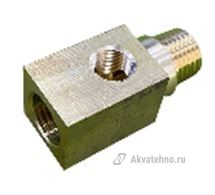 Коннектор между регулятором давления и манометром. Латунь. 200 Бар. Резьба 1/4G (вверх и вниз), 1/8 боковая.