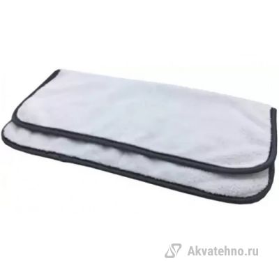 Салфетка из микрофибры полировочная, плотность 400 г/см², цвет белый с черной окантовкой.